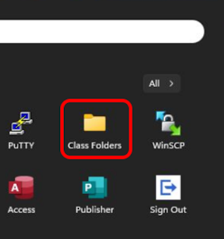 Image of selecting Class Folders in Start Menu