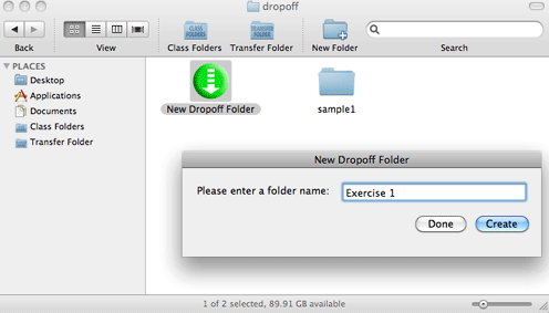 Image of creating a new dropoff folder